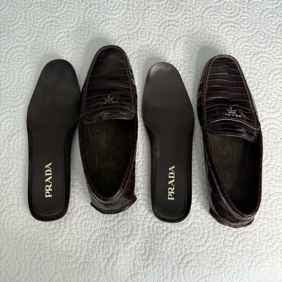 Prada Men's Dark Brown Croc-Embossed Loafers - Picture 15 of 16